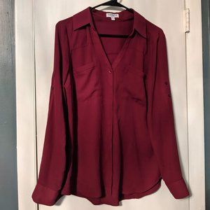 Express Burgundy Women's Button Down Shirt - Medium